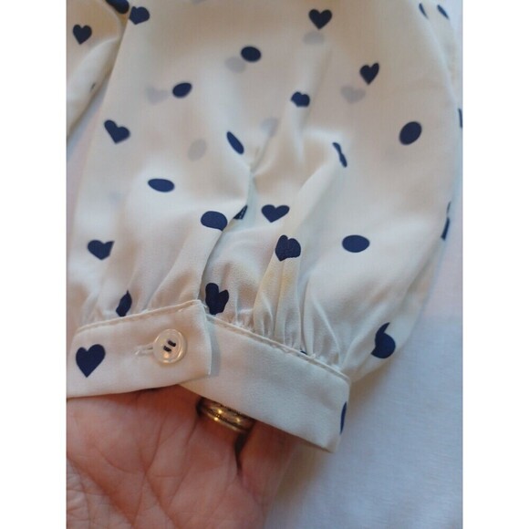 Talbots navy ivory heart print blouse M classic office pullover polyester modest - Picture 8 of 9